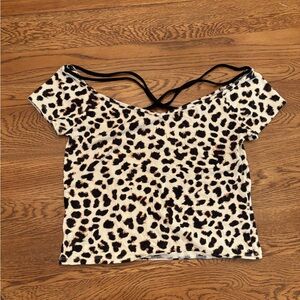 Express Leopard Print Off-The-Shoulder Crop Top